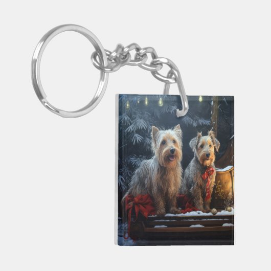 Australische Terriër Sneeuwslee Kerstdecoratie Sleutelhanger (Voorkant Links)