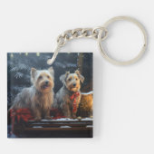 Australische Terriër Sneeuwslee Kerstdecoratie Sleutelhanger (Achterkant)