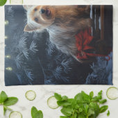 Australische Terriër Sneeuwslee Kerstdecoratie Theedoek (Gevouwen)