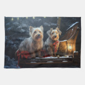 Australische Terriër Sneeuwslee Kerstdecoratie Theedoek (Horizontaal)