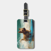 Australische Terrier Strand Surfen Schilderij Bagagelabel (Voorkant verticaal)