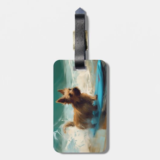 Australische Terrier Strand Surfen Schilderij Bagagelabel (Achterkant verticaal)