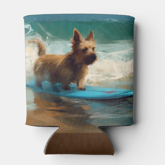 Australische Terrier Strand Surfen Schilderij Blikjeskoeler (Achterkant)
