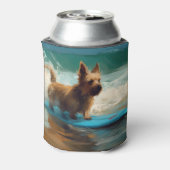 Australische Terrier Strand Surfen Schilderij Blikjeskoeler (Blikje Achterkant)