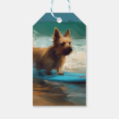Australische Terrier Strand Surfen Schilderij Cadeaulabel (Achterkant)