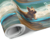 Australische Terrier Strand Surfen Schilderij Cadeaupapier (Rol Hoek)