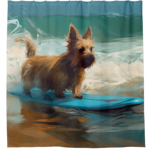 Australische Terrier Strand Surfen Schilderij Douchegordijn (Voorkant)