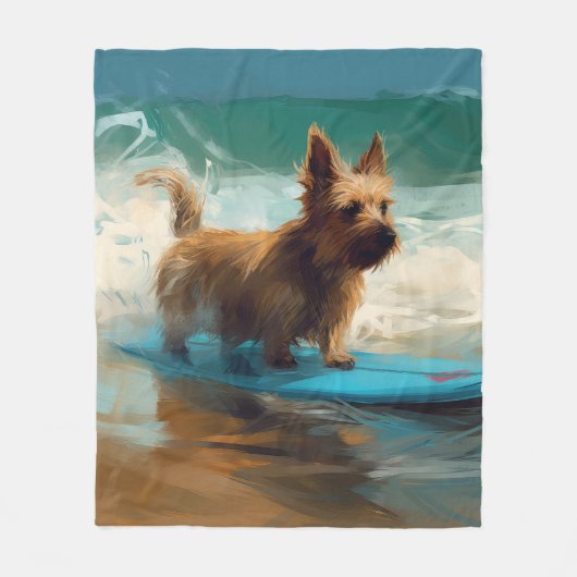Australische Terrier Strand Surfen Schilderij Fleece Deken (Voorkant)