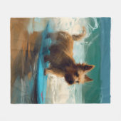 Australische Terrier Strand Surfen Schilderij Fleece Deken (Voorkant (Horizontaal))