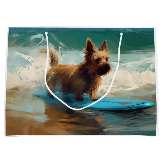 Australische Terrier Strand Surfen Schilderij Groot Cadeauzakje (Voorkant)