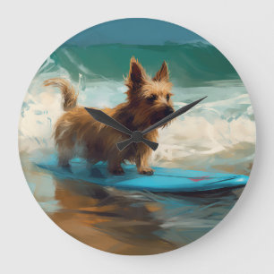 Australische Terrier Strand Surfen Schilderij Grote Klok