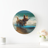 Australische Terrier Strand Surfen Schilderij Grote Klok (Huis)