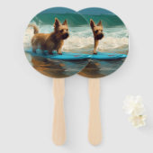 Australische Terriër Strand Surfen Schilderij Handwaaier (Voorkant en achterkant)