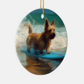 Australische Terrier Strand Surfen Schilderij Keramisch Ornament (Rechts)