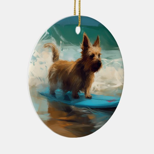 Australische Terrier Strand Surfen Schilderij Keramisch Ornament (Rechts)