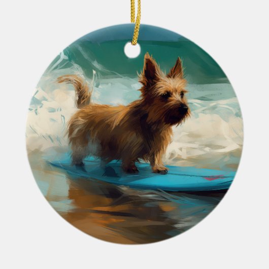 Australische Terrier Strand Surfen Schilderij Keramisch Ornament (Voorkant)