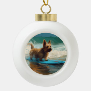 Australische Terrier Strand Surfen Schilderij Keramische Bal Ornament