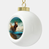 Australische Terrier Strand Surfen Schilderij Keramische Bal Ornament (Rechts)