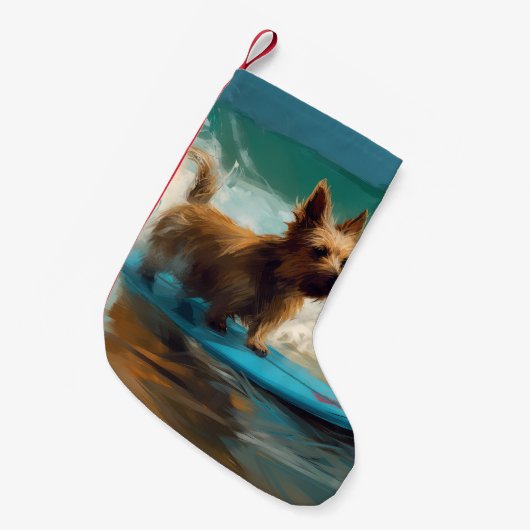 Australische Terrier Strand Surfen Schilderij Kleine Kerstsok (Voorkant (Hangend))
