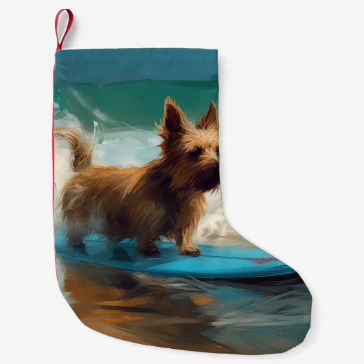Australische Terrier Strand Surfen Schilderij Kleine Kerstsok (Voorkant)