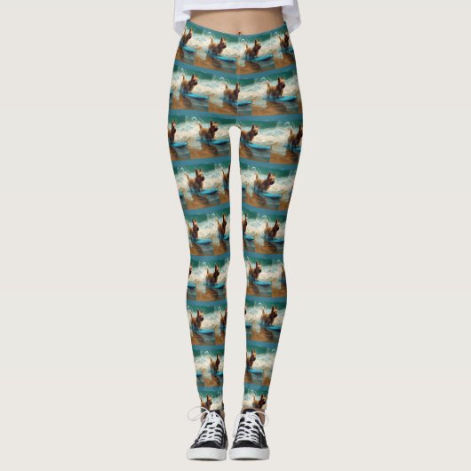 Australische Terrier Strand Surfen Schilderij Leggings (Voorkant)