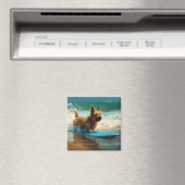 Australische Terrier Strand Surfen Schilderij Magneet (Insitu (Vaatwasser))