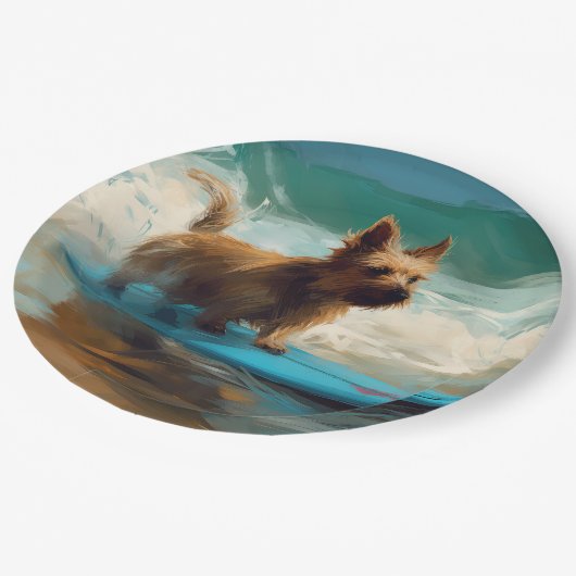 Australische Terrier Strand Surfen Schilderij Papieren Bordje (Gekanteld)