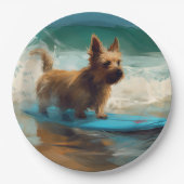 Australische Terrier Strand Surfen Schilderij Papieren Bordje (Voorkant)