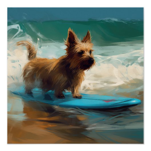 Australische Terrier Strand Surfen Schilderij Perfect Poster (Voorkant)