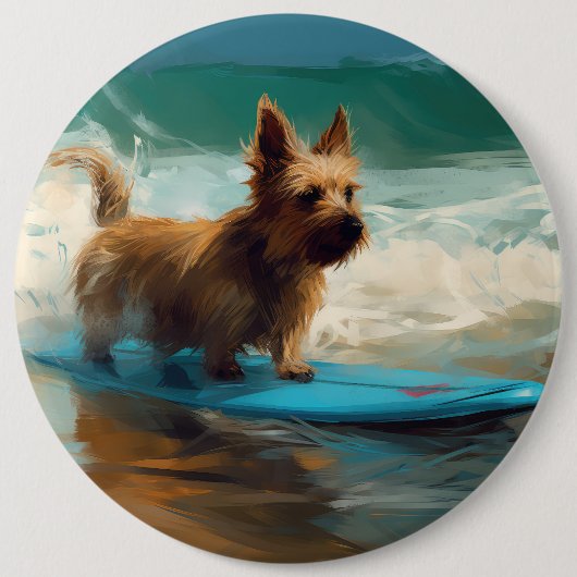 Australische Terrier Strand Surfen Schilderij Ronde Button 6,0 Cm (Voorkant)