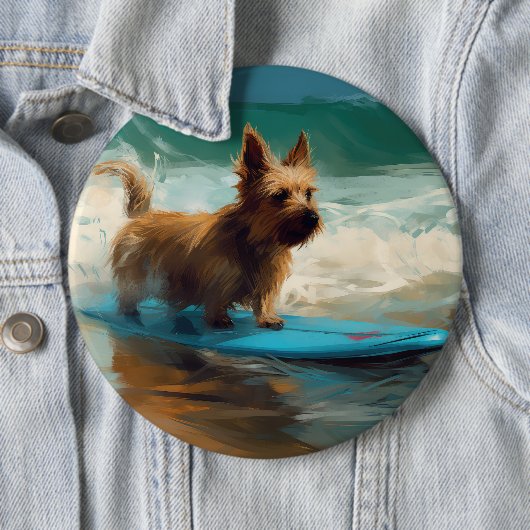 Australische Terrier Strand Surfen Schilderij Ronde Button 6,0 Cm (In situ)