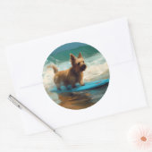 Australische Terrier Strand Surfen Schilderij Ronde Sticker (Envelop)