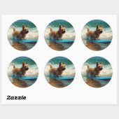 Australische Terrier Strand Surfen Schilderij Ronde Sticker (Vel)