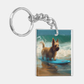 Australische Terrier Strand Surfen Schilderij Sleutelhanger (Voorkant Links)