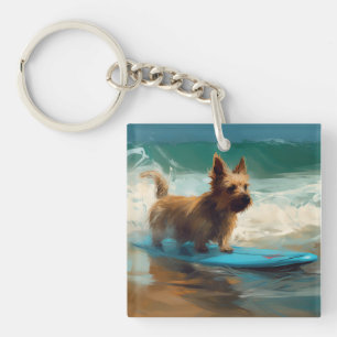 Australische Terrier Strand Surfen Schilderij Sleutelhanger