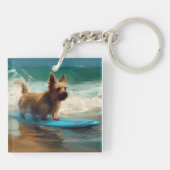 Australische Terrier Strand Surfen Schilderij Sleutelhanger (Achterkant)