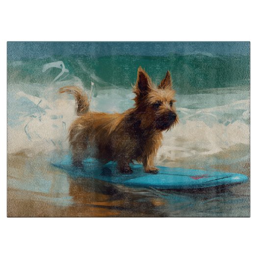 Australische Terrier Strand Surfen Schilderij Snijplank (Voorkant)