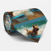 Australische Terrier Strand Surfen Schilderij Stropdas (Opgerold)