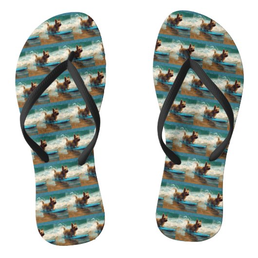 Australische Terrier Strand Surfen Schilderij Teenslippers (Voetbed)