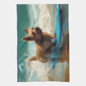 Australische Terrier Strand Surfen Schilderij Theedoek (Verticaal)
