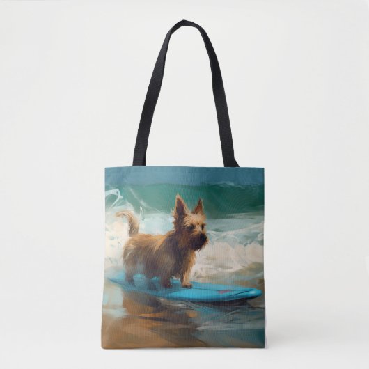 Australische Terrier Strand Surfen Schilderij Tote Bag (Voorkant)