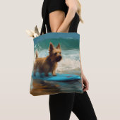 Australische Terrier Strand Surfen Schilderij Tote Bag (Dichtbij)
