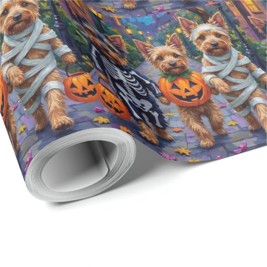 Australische Terriër Trick-or-Treating in Hallowee Cadeaupapier (Rol Hoek)