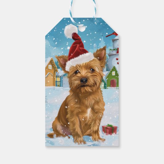 Australische Terriër Winter Wonderland Kerstmis Cadeaulabel (Achterkant)