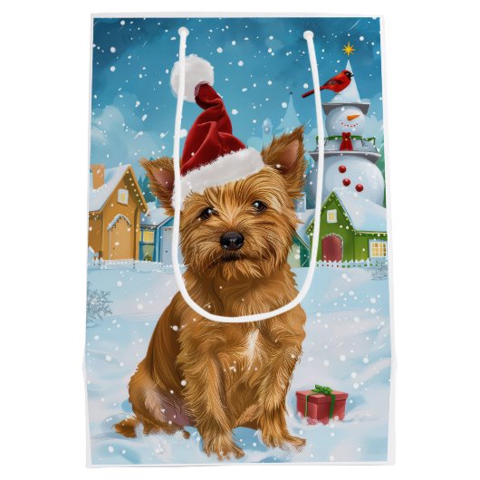 Australische Terriër Winter Wonderland Kerstmis Medium Cadeauzakje (Achterkant)