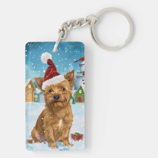 Australische Terriër Winter Wonderland Kerstmis Sleutelhanger (achterkant)