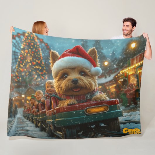 Australische Terrierhond Achtbaan Kerstmis Fleece Deken (In situ)