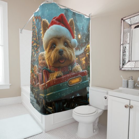 Australische Terrierhond Achterbaan Kerstmis Douchegordijn (In situ)