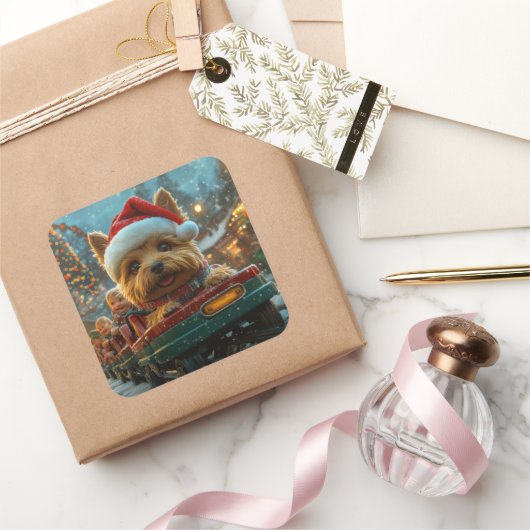 Australische Terrierhond Achterbaan Kerstmis Vierkante Sticker (Geschenken)