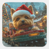 Australische Terrierhond Achterbaan Kerstmis Vierkante Sticker (Voorkant)